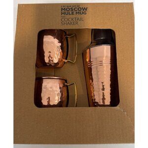 Moscow Mule Cocktail Set Hammered Copper Stainless Steel Mugs Shaker New in Box